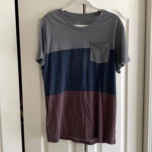 Men’s Blue Crown Striped Pocket T-Shirt - Large - Gray/Blue/Maroon